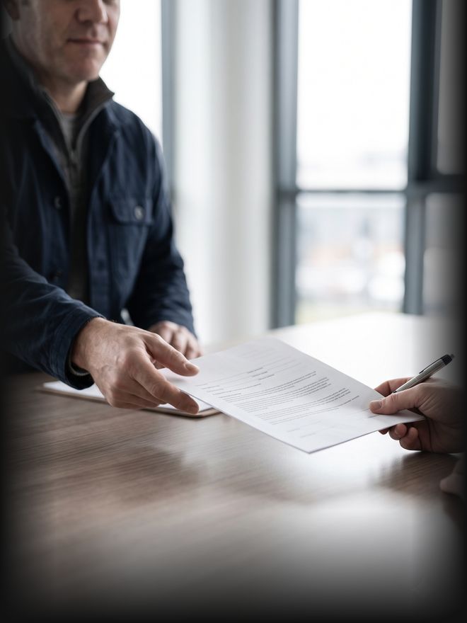 Dos personas firmando el acuerdo sobre una mesa de reunión