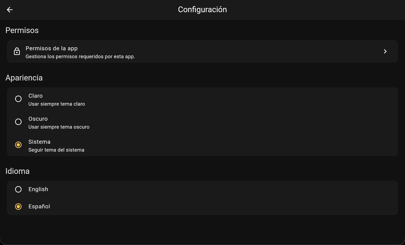 Permissions, appearance and language settings
