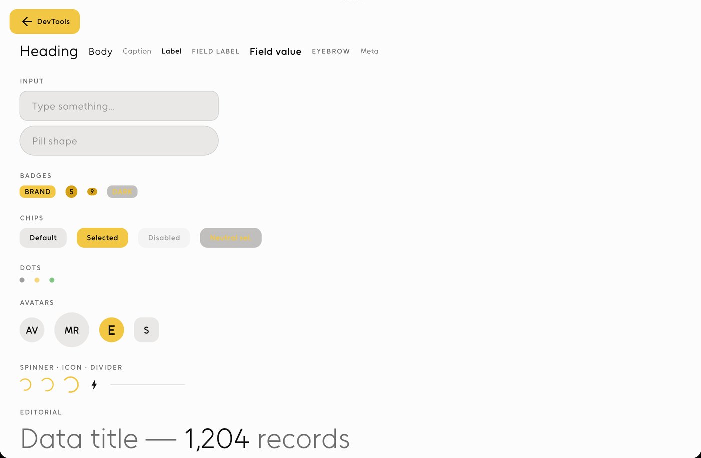 Design system in dark theme
