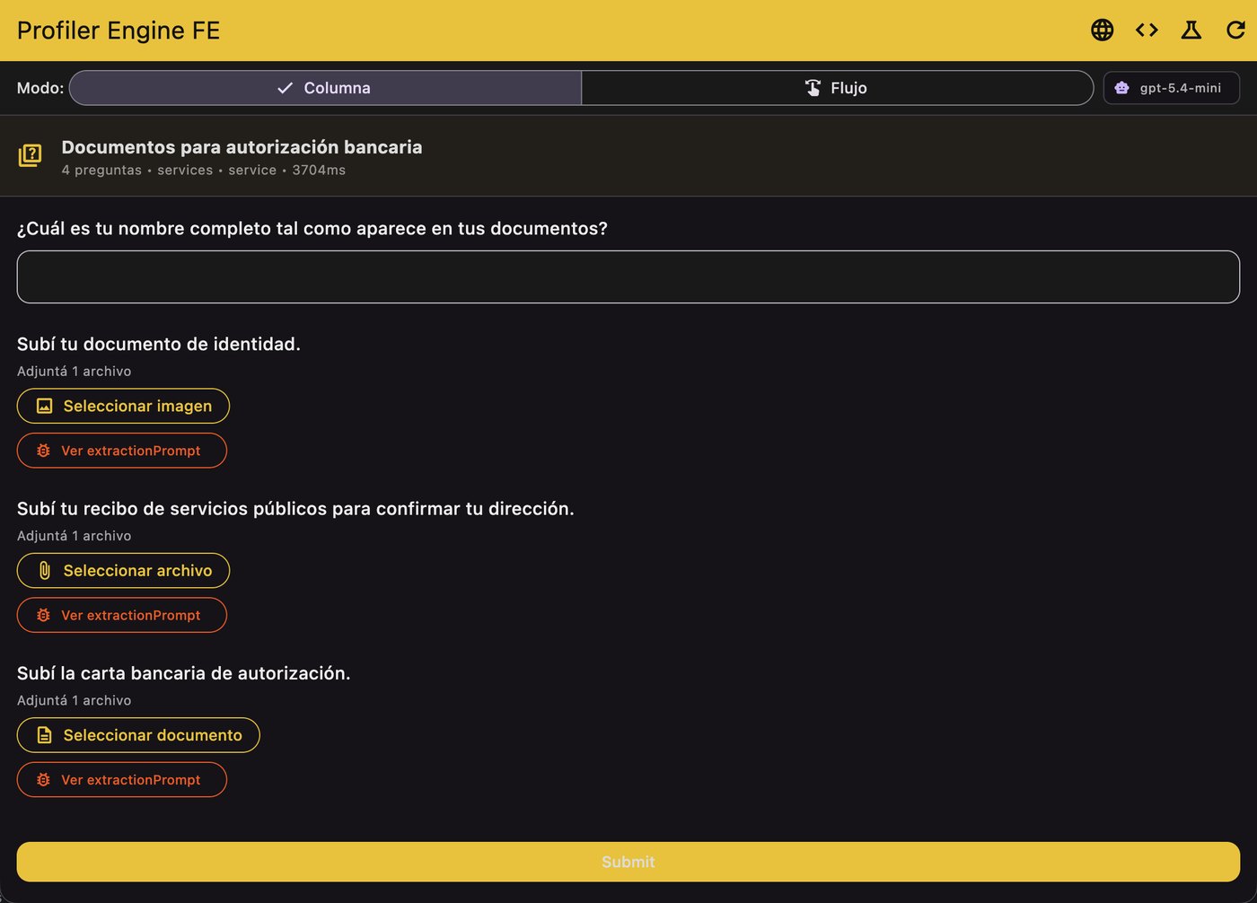 Complete form with document upload