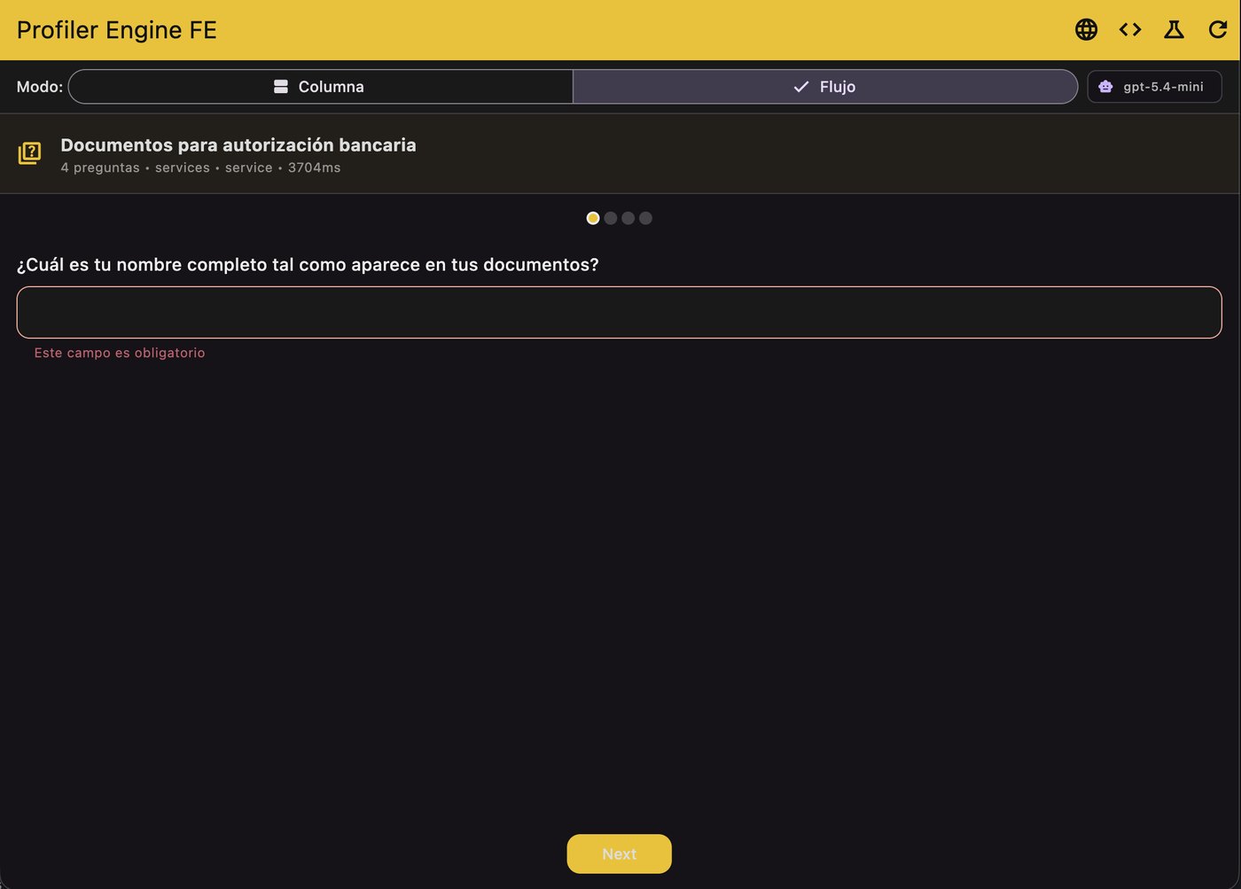 The same form presented as a step-by-step flow